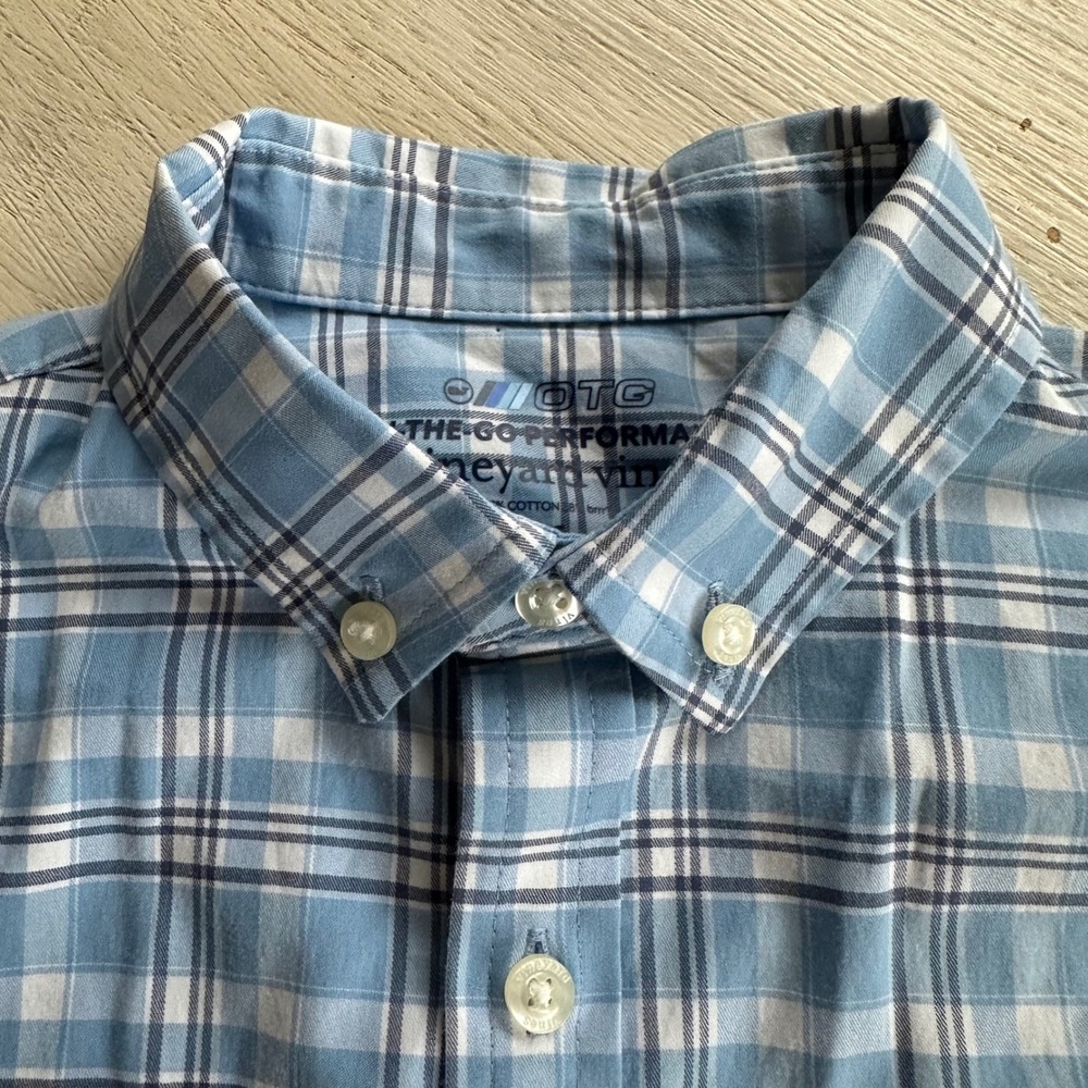 Vineyard Vines Boys 6 OTG Performance Plaid Button Down Shirt Blue White Whale - Picture 3 of 11